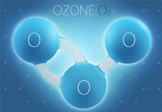 Simple diagram of ozone molecule against blue background